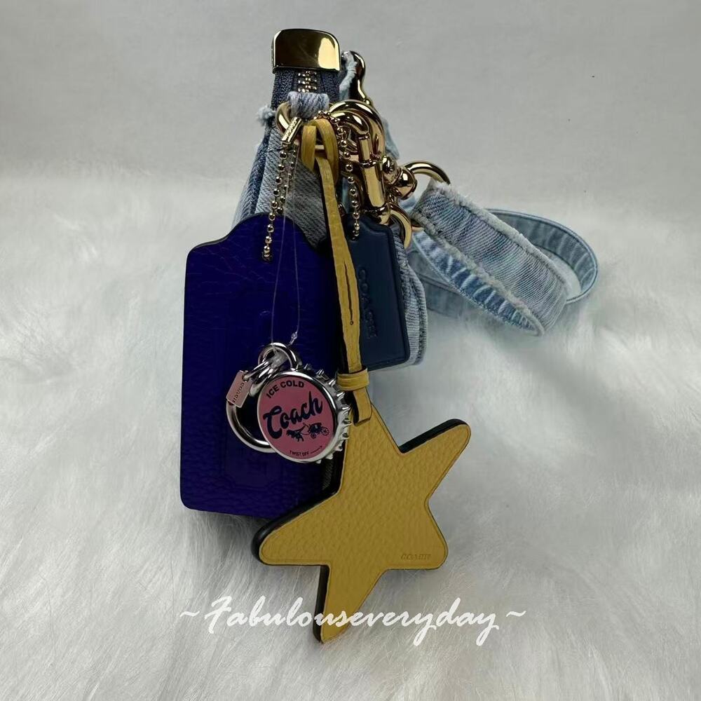 Coach Teri Shoulder Bag In Loved Denim With Charms Gold/Light Indigo CDY76 NWT - Picture 3 of 10